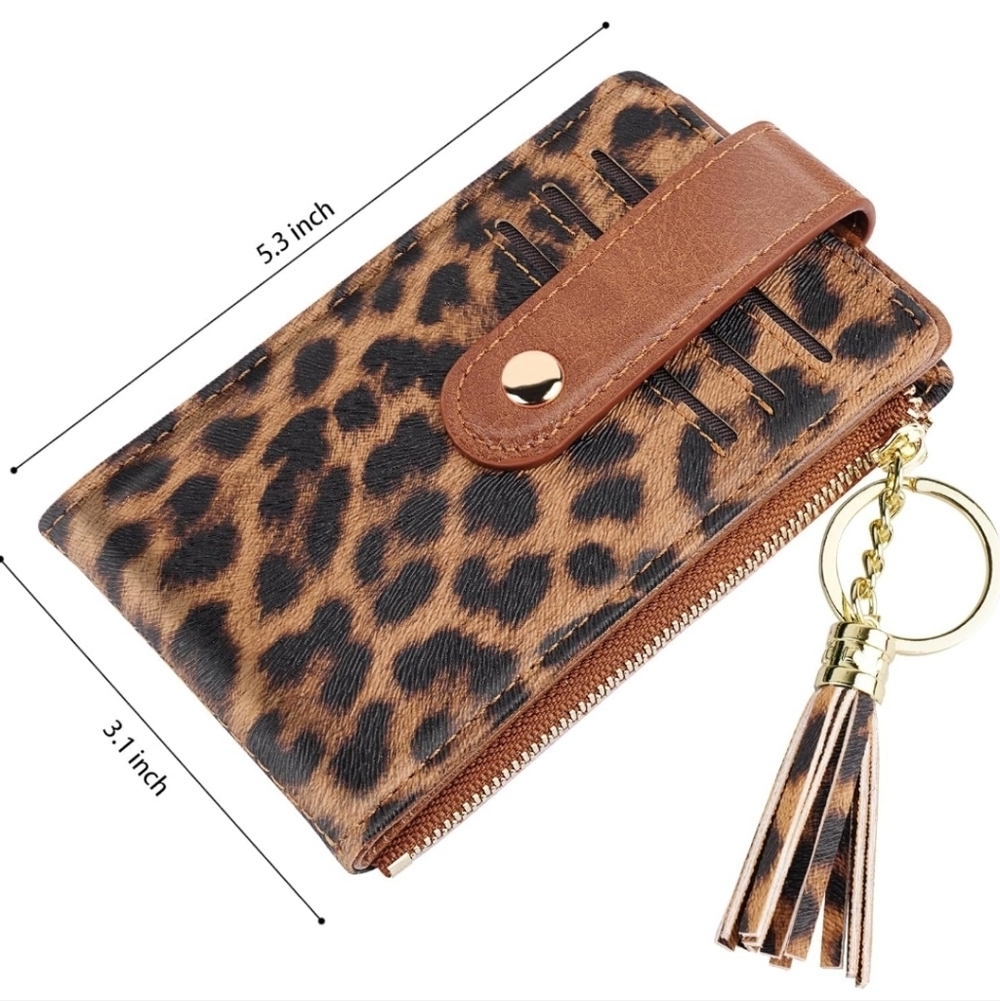 Leopard Print Wallet with Tassel Keychain